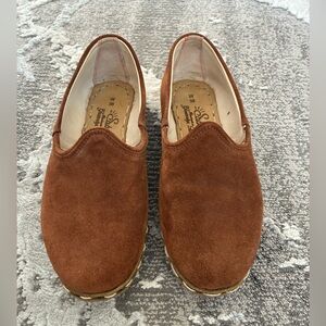 Sabah 100% leather brown cognac suede loafers size 38